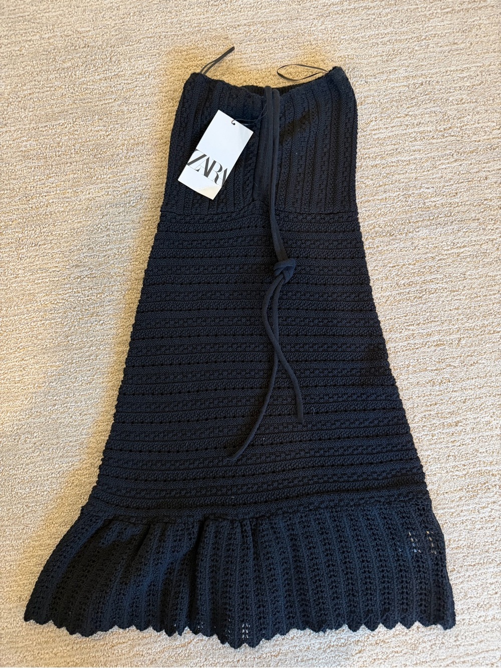 Zara Black Cable Knit Strapless Dress